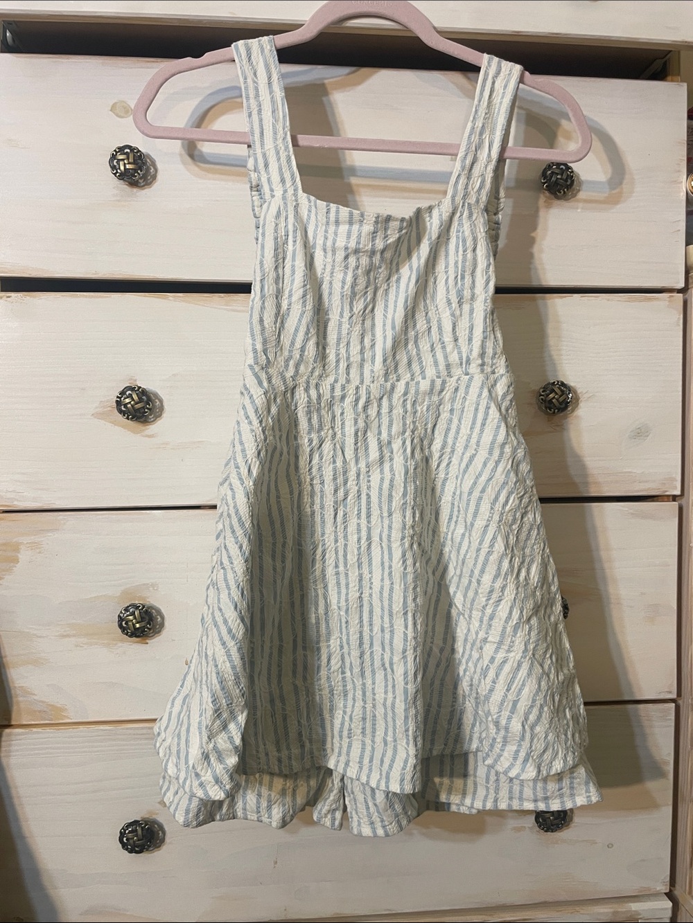 Altar’d State Blue White Textured Stripe Tie Back Romper Size M